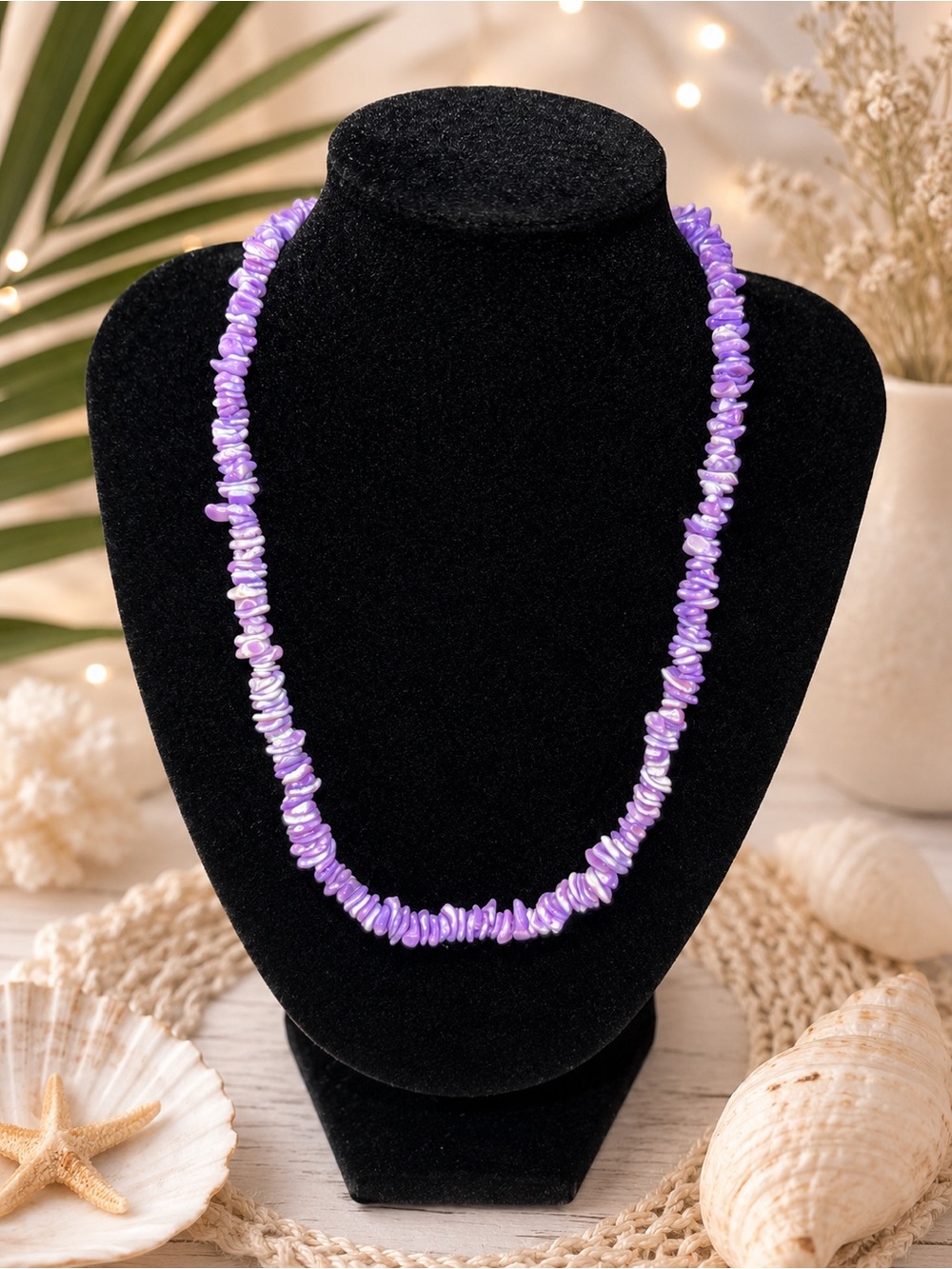 Purple Puka Shell Chip Necklace